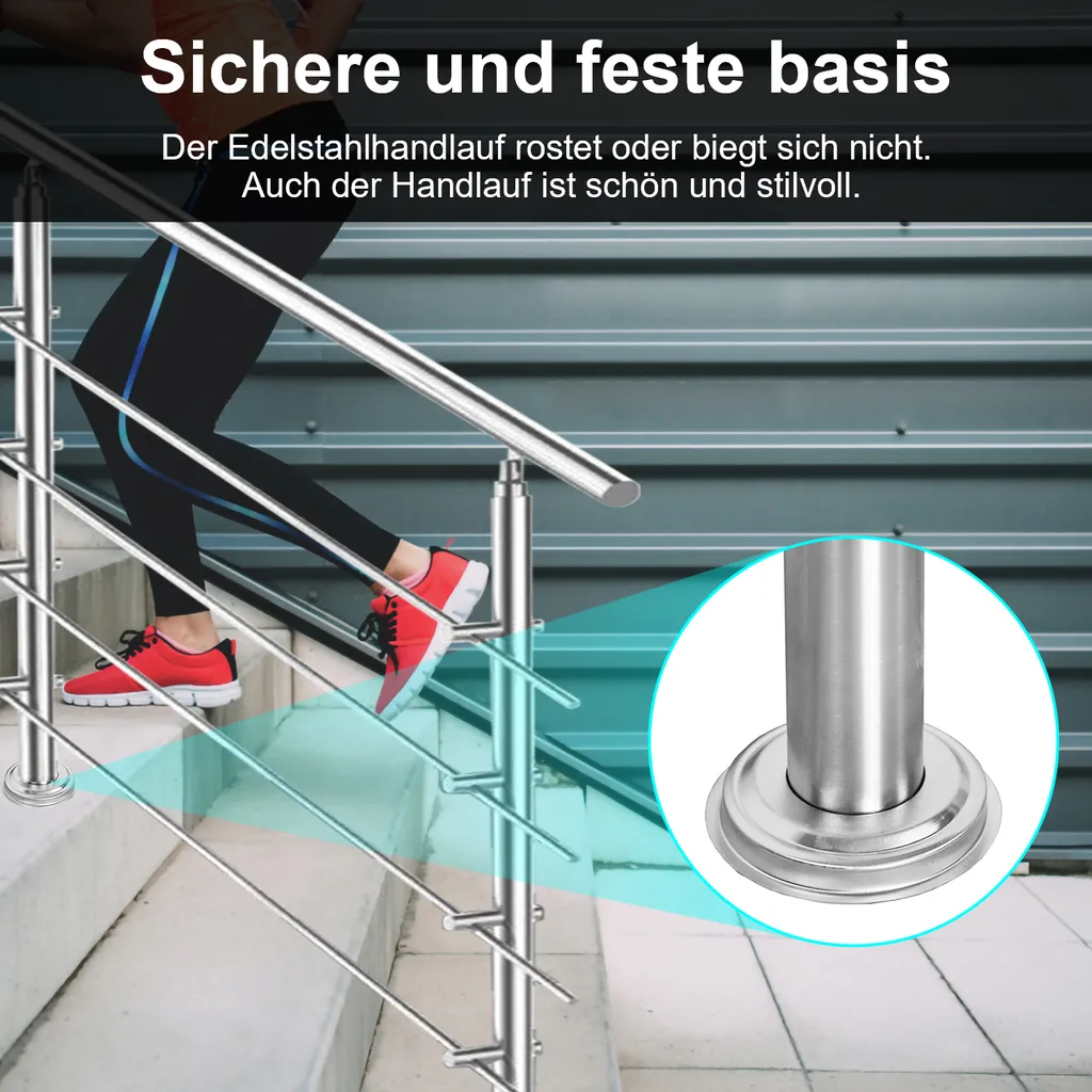 kit ringhiera corrimano in acciaio inox karpal con/senza traverse per ringhiere di scale interne ed esterne, balcone (120 cm, senza traverse) - 3