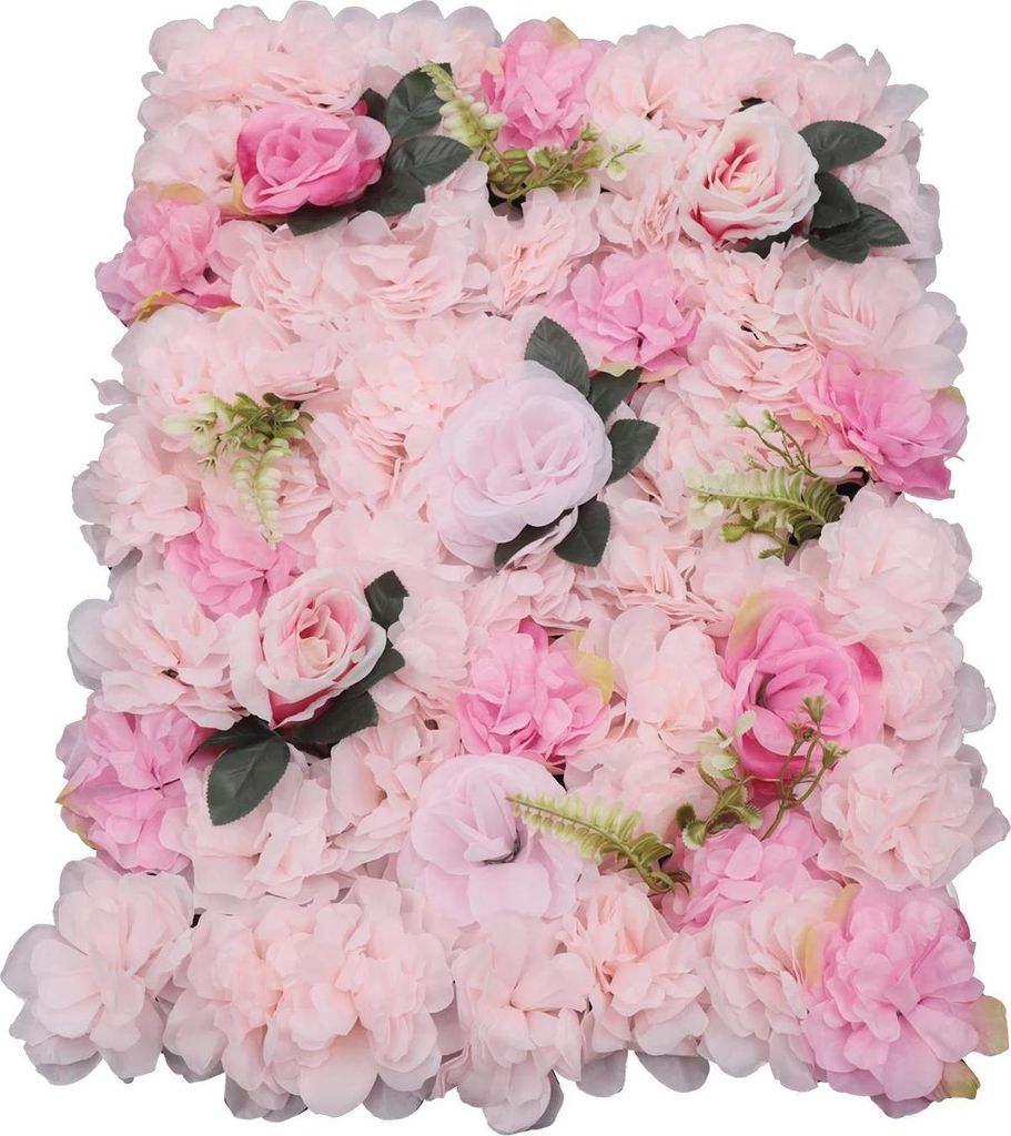 Blumenwand Panel-Set - Künstliche Dahlien- & Rosen-Paneele - 12 Stück - 60x40 cm je Paneel - Hochzeitshintergrund - Stoff+Kunststoff - Rosa