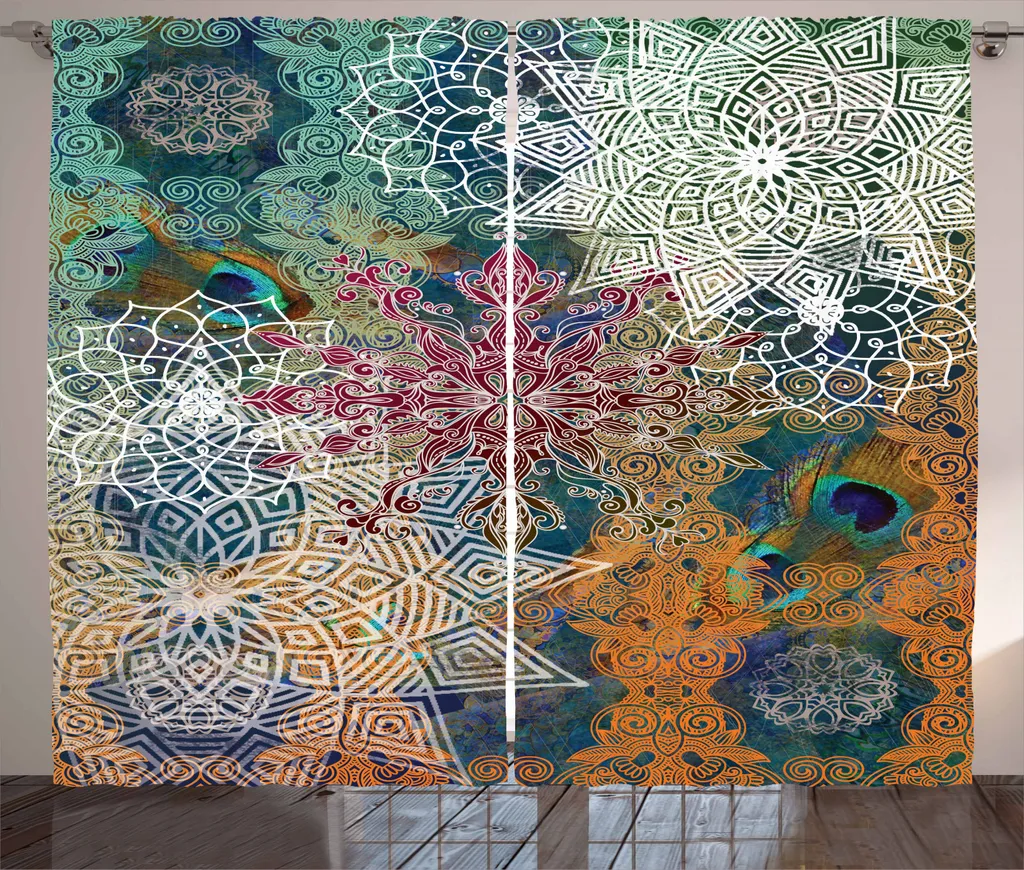 Rideau de Salon Mandala Multicolore 280x225cm avec Bande Universelle