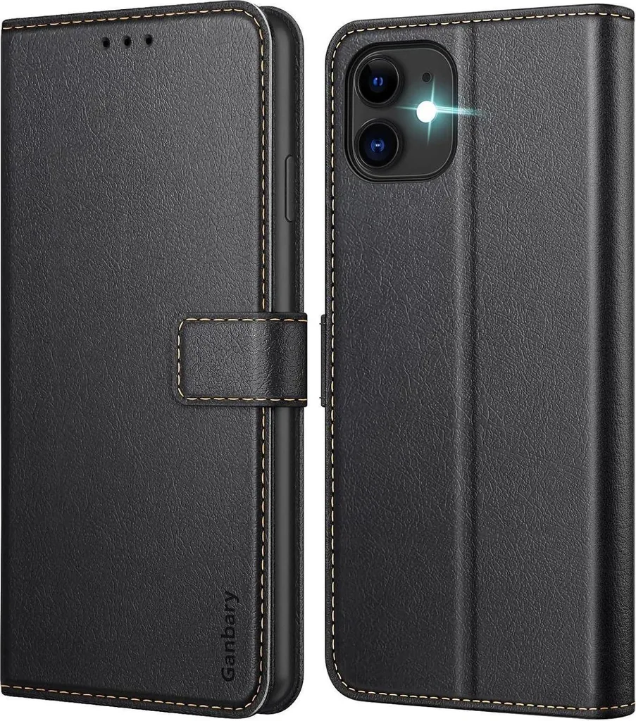 Housse Portefeuille iPhone 11 en Cuir Noir avec Support Vidéo Intégré