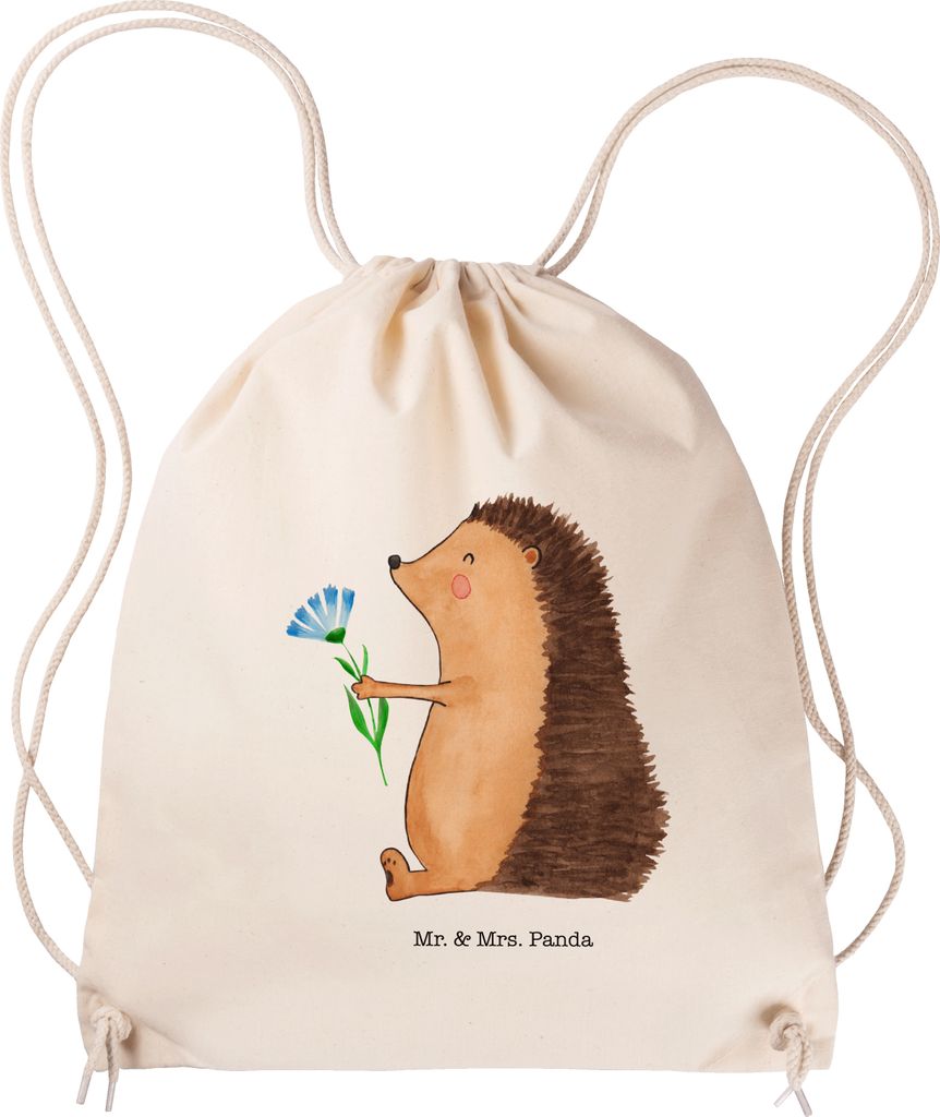 Mr. & Mrs. Panda Jutebeutel Igel Blumen - Transparent - Geschenk, Drawstring Bag, zugbeutel, Besuch, Gute Besserung, sporttasche klein, Krankheit, ...
