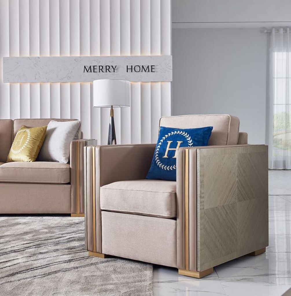 Luxus Sessel Möbel Wohnzimmer Einsitzer Sofa Couch Lounge Club Hotel Holz Textil