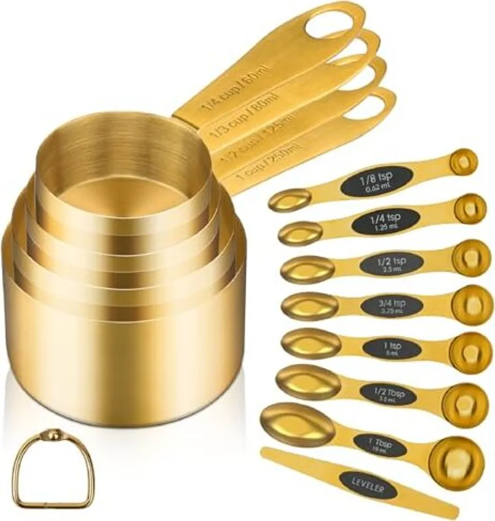 Set 12 Misurini Magnetici Oro: Dosatori Inox Accurato Liquidi e Polveri