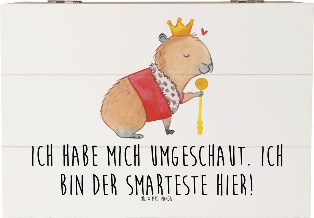 Mr. & Mrs. Panda Truhe Capybara König 22 x 15 cm - Weiß - Geschenk, Box, Lustige Sprüche, aufbewahrungskiste mit deckel, Holzkiste, Geschenkbox,...