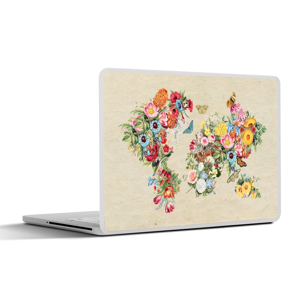 MuchoWow Laptop Aufkleber Sticker Cover Weltkarte - Blumen - Bastelpapier 30x22 cm - Laptop-Sticker