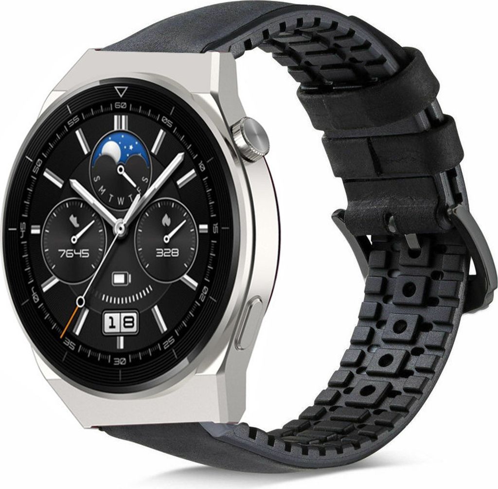Strap-it Huawei Watch GT 3 Pro 46mm Silikon-/Lederarmband (Schwarz)