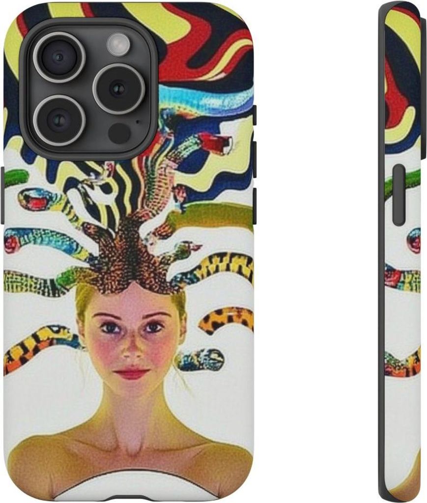 Surreales Porträt mit bunten Schlangen als Haar – Hülle Kompatibel mit iPhone 15 Pro