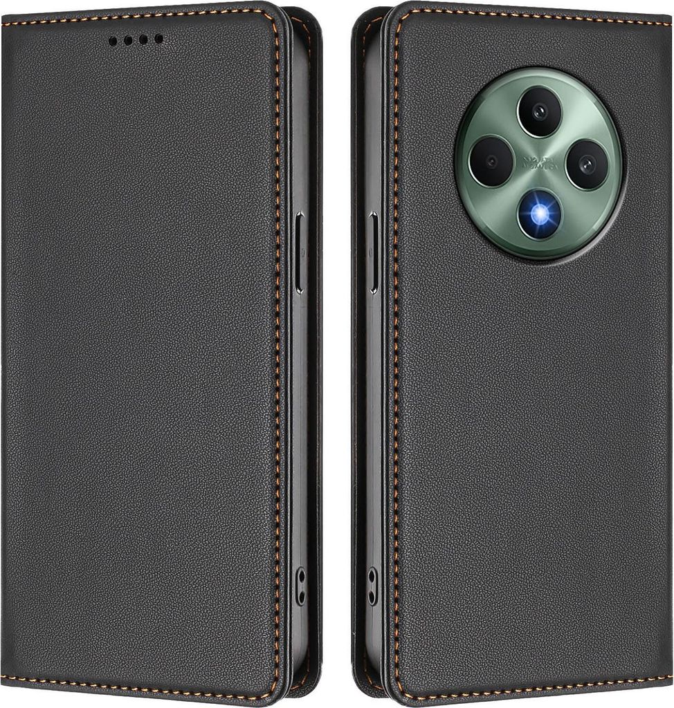 Handyhülle für Oppo Reno12 F 5G/Reno12 F 4G, Kunstleder Klapphülle Stoßfeste Magnetische Hülle mit Ständer Schwarz
