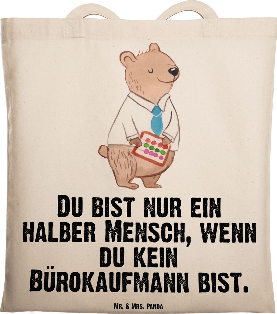 Mr. & Mrs. Panda Tote Bag Bürokaufmann Herz - Transparent - Geschenk, Beutel, Büro, Jutetasche, Ausbildung, Laptoptasche, Einkaufstasche, Beruf, ...