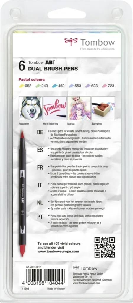 Tombow ABT-6P-2 Set de 6 Feutres Pastel pour Dégradés sans Traces