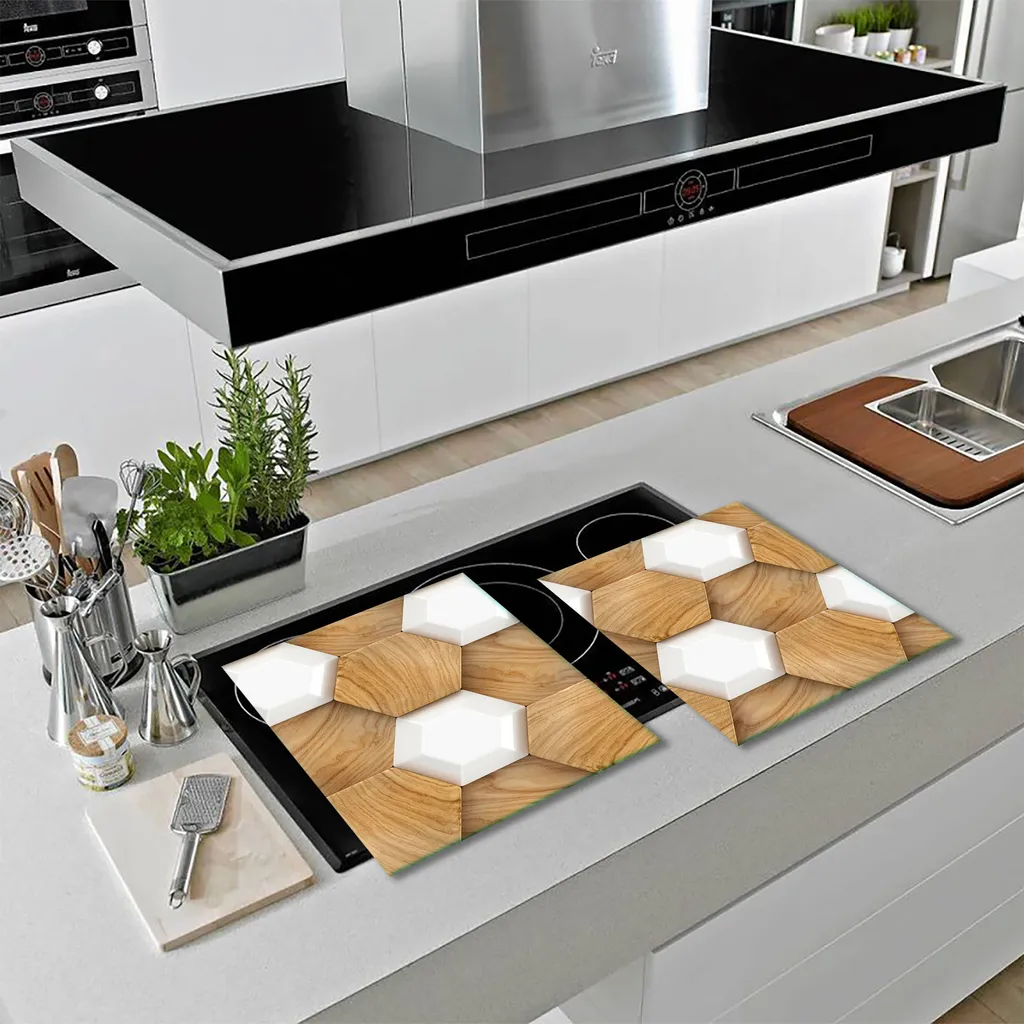 CopriPiano Cottura In Vetro Decorwelt 80x52 Cm - Design Astratto. Multiuso: Protezione, Tagliere, Sottopentola E Piatto Da Porta. Vetro Temperato 4mm. - 2