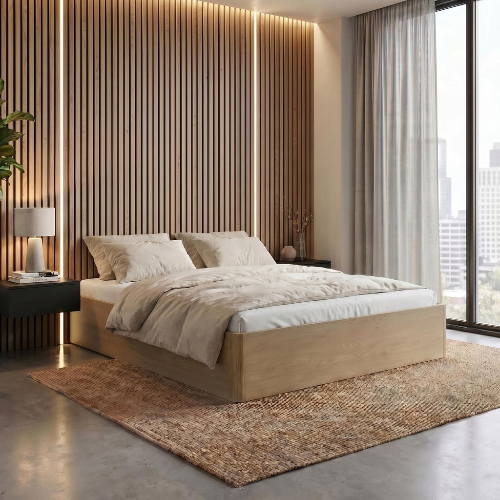 BEAUTYSOFA | Stauraumbett SARA Cremona Eiche - Bett 140x200 mit Bettkasten & Matratze MEDIRO FORM H2 – Metallrahmen, Gasdruckfedern, ohne Kopfteil