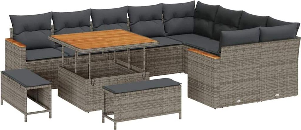Möbel Gartensofa-Set - Outdoor-Lounge-Set - mit Kissen mit Speicher 12er Set,multifunktional& Moderne - Grau Poly Rattan - Gartengarnitur - Garten...