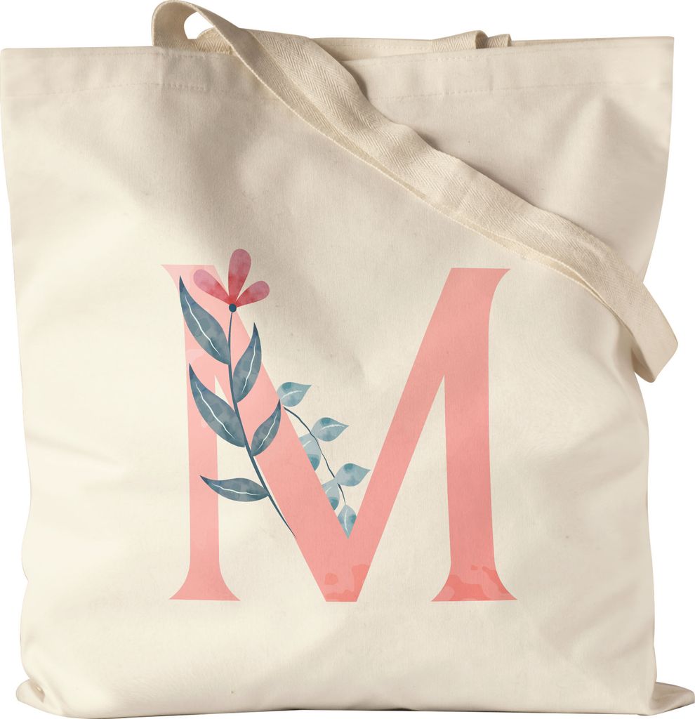 Buchstaben-Beutel M Beutel mit Buchstabe Alphabet Monogramm Blumenmotiv Geschenkidee Anfangsbuchstabe