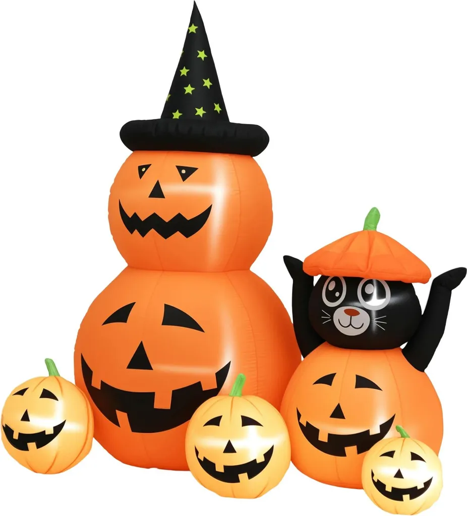 Décoration de Jardin Halloween Citrouille Géante Lumineuse 1m80 avec Chat
