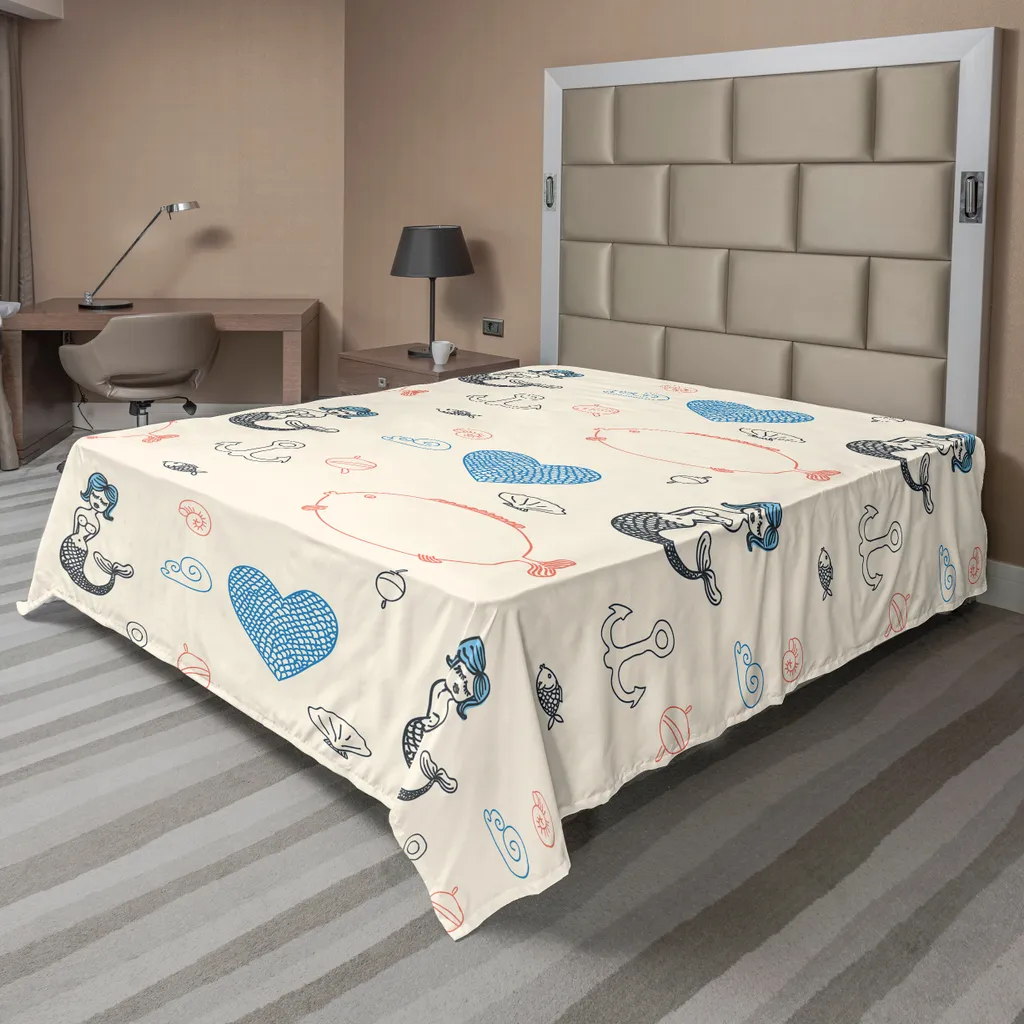 Drap plat sirène ABAKUHAUS 244x205 cm en bleu pâle pour lit enfant décoratif