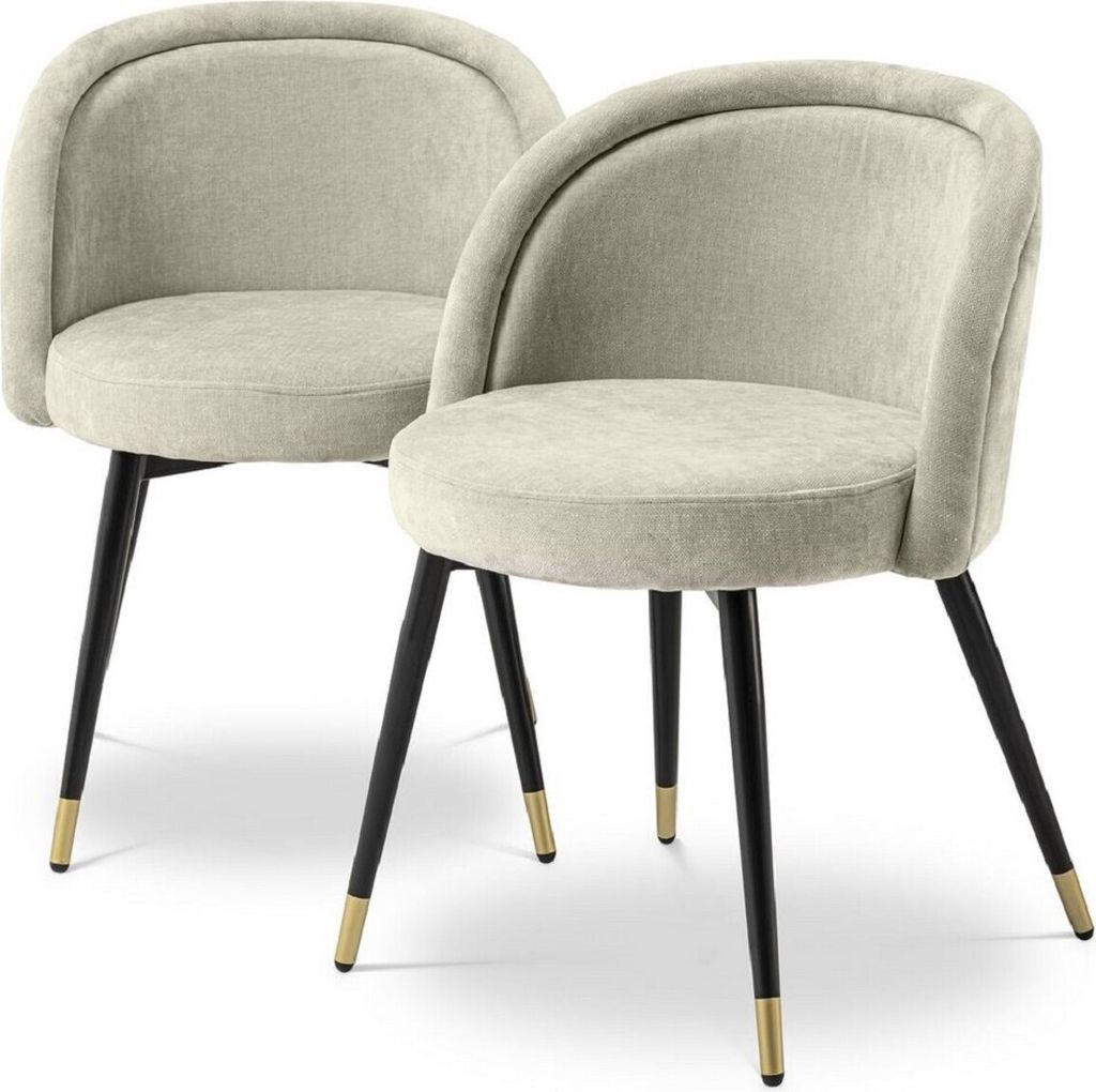 Casa Padrino Luxus Esszimmerstuhl Set Sandfarben / Schwarz / Messing 57,5 x 58 x H. 77 cm - Edle Esszimmerstühle - Luxus Esszimmer Möbel