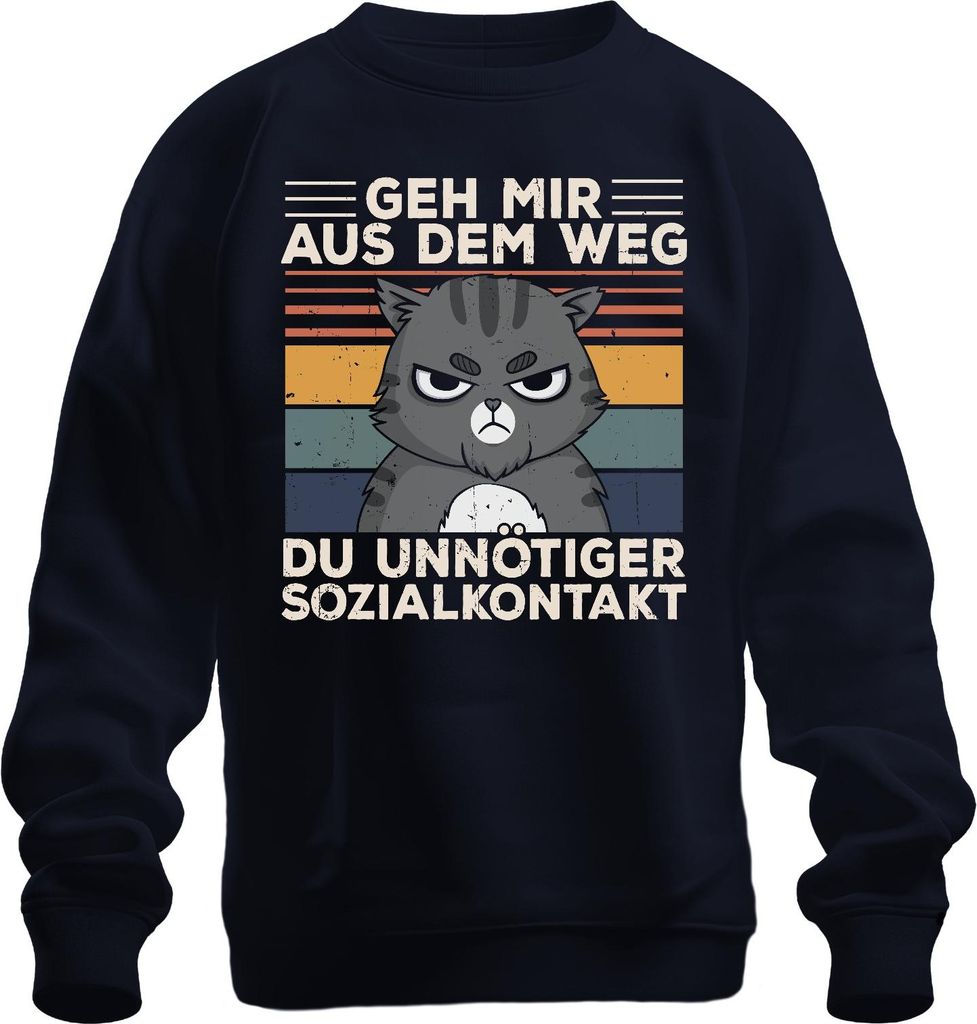 Geh mir aus dem Weg Sozialkontakt Katzenmotiv Introvertiert Uni Sweatshirt Pullover, Navy, M