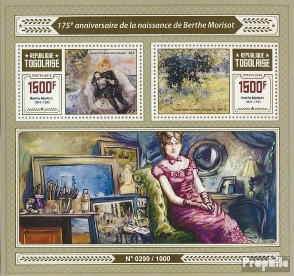Briefmarken Togo 2016 Mi Block 1260 (kompl. Ausgabe) postfrisch Berthe Morisot
