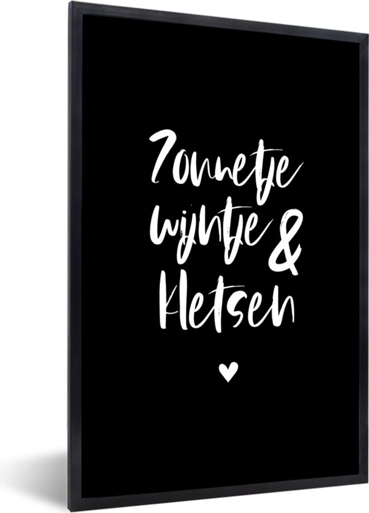 MuchoWow Gerahmtes Poster Zitate - Sonnenschein, Wein & Chat - Text - Wein - Sommer 40x60 cm - Poster mit Schwarzem Bilderrahmen Wandposter Rahme...