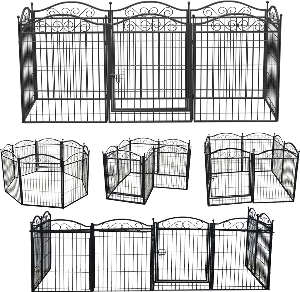 WISFOR Parc à Chiots en Métal Noir 190x63x80 cm - Enclos Modulable Robuste