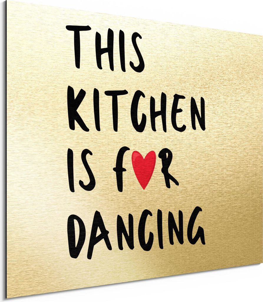 DEQORI Alu-Dibond Bild Gold 80x60 cm 'Tanz in der Küche' Wandbild Metall dünn Design