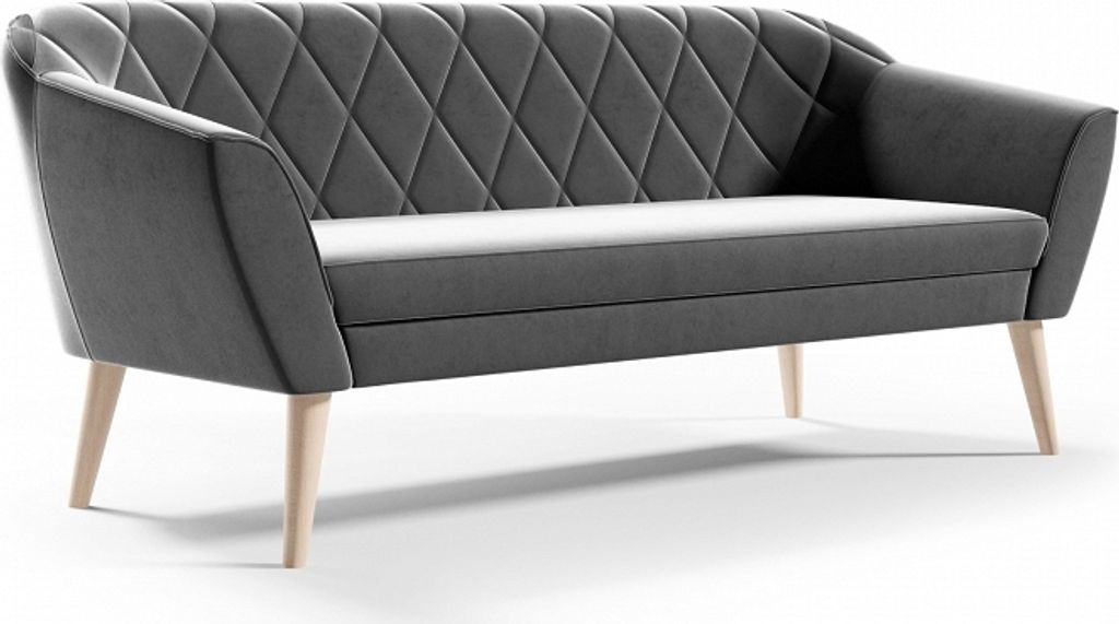 BETTSO Klassisch Sofa 3 Sitzer Scandinavisches Design Holzbeinen Elegantes Couch Polstersofa für Wohnzimmer VIVA 3 Grau