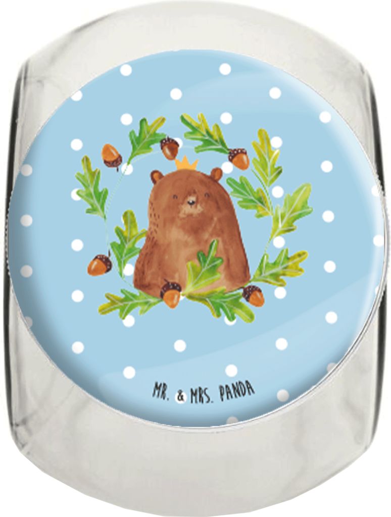 Mr. & Mrs. Panda keksdose glas Bär König L 870ml - Blau Pastell - Geschenk, Teddy, Papa, Vatertag, Vater, Papi, Bonbonglas, Teedose, gewürzglas,...