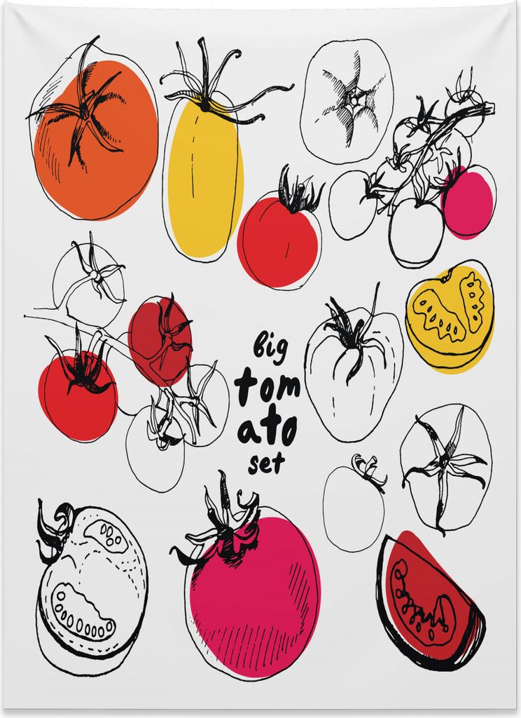 Abakuhaus Gekritzel Wandteppich, Vivid skizzierte Tomaten aus Weiches Mikrofaser Stoff Kein Verblassen Klare Farben Waschbar, 110 x 150 cm, Mehrfarbig