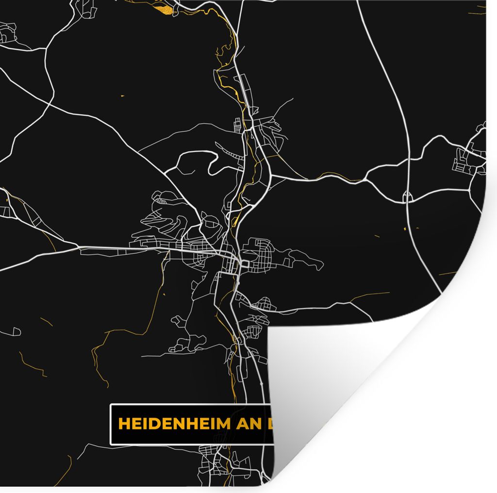 MuchoWow Wandtattoo Wandsticker Wandaufkleber Karte - Heidenheim an der Brenz - Gold - Stadtplan - Karte 50x50 cm Selbstklebend und Repositionier...