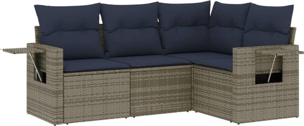 4-teiliges Gartensofa-Set mit Kissen, grau, Polyrattan