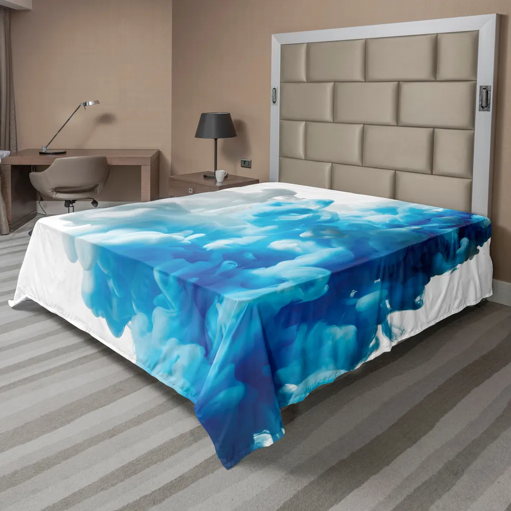 Drap de lit anti-plis et facile d'entretien bleu blanc abstrait 260x228