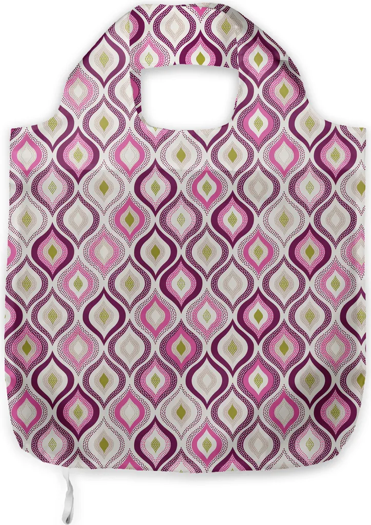 ABAKUHAUS Borsa geometrica in tessuto, stile doodle foglia, pratica borsa per la spesa quotidiana, viola rosa verde oliva