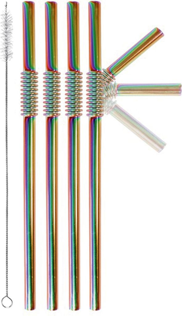 Trinkhalme biegsam 22cm 5er Pack Edelstahl regenbogen Produktbild 