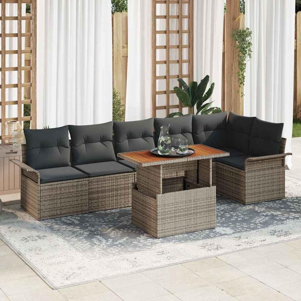 Maison Exclusive - Garten-Sofa-Set mit Speicher 7 pcs Grau Poly Rattan