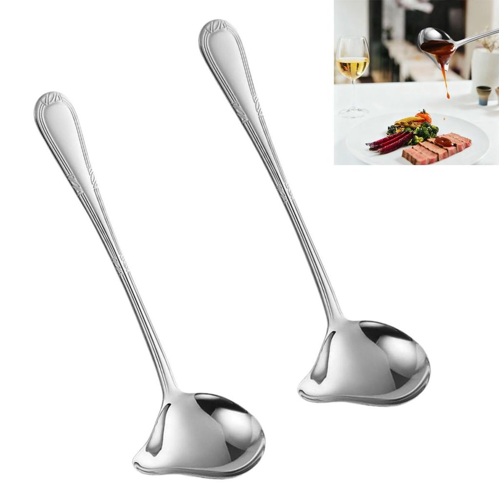 2er-Set Edelstahl Entfettungs-Löffel mit Entenschnabel,Saucenlöffel & Suppenkelle zum Abgießen von Fett, Küchenlöffel