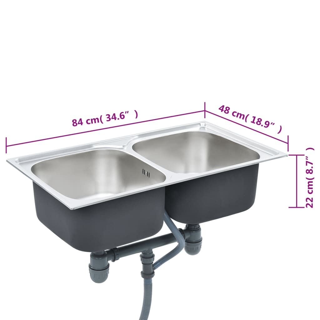 Küchenspüle Doppelbecken mit Sieb & Siphon Edelstahl , Produktbild 9
