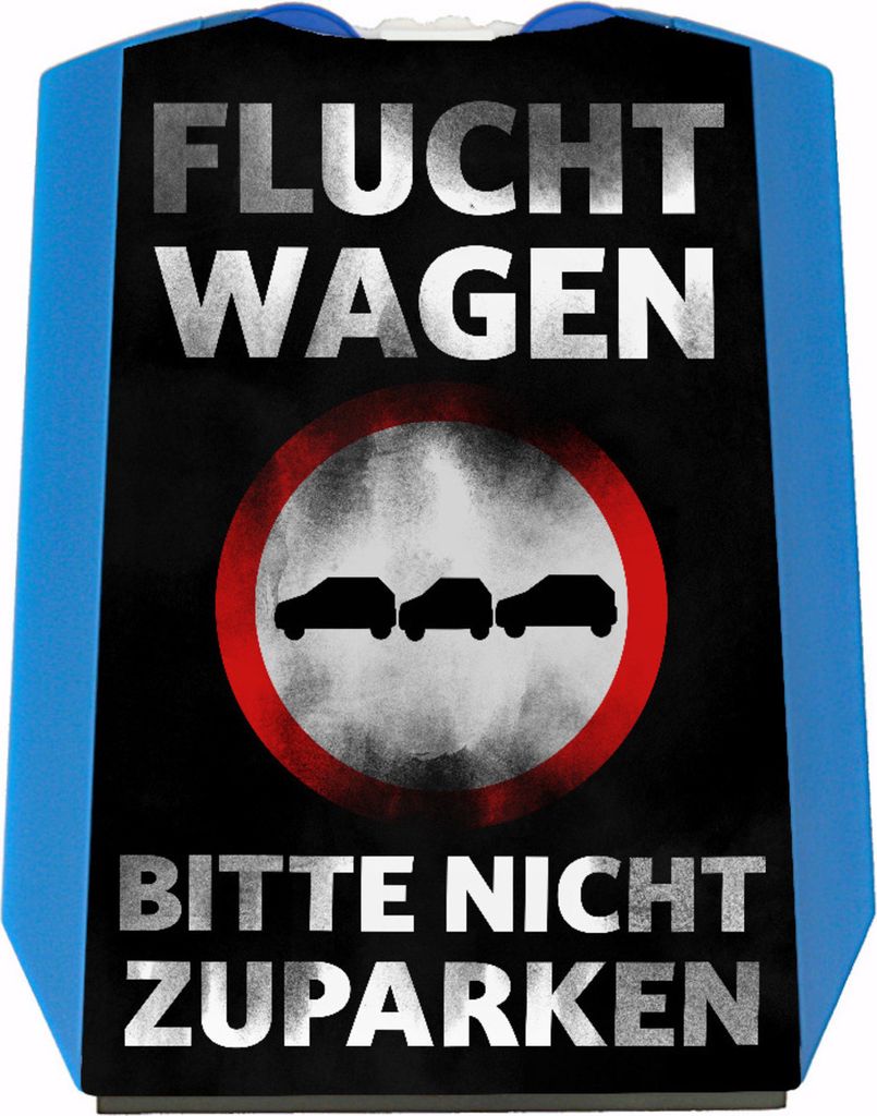 Fluchtwagen - Bitte nicht zuparken Parkscheibe mit 2 Einkaufswagenchips