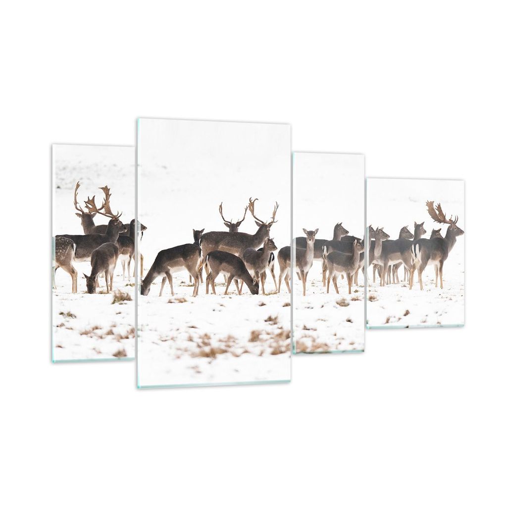 Bilder auf glas - Hirsch Winter Tierwelt Landschaft - 120x70cm - Glasbilder - Wandbilder - Kunstdruck - Wanddekoration aus Glas - Glas Bilder - Wan...