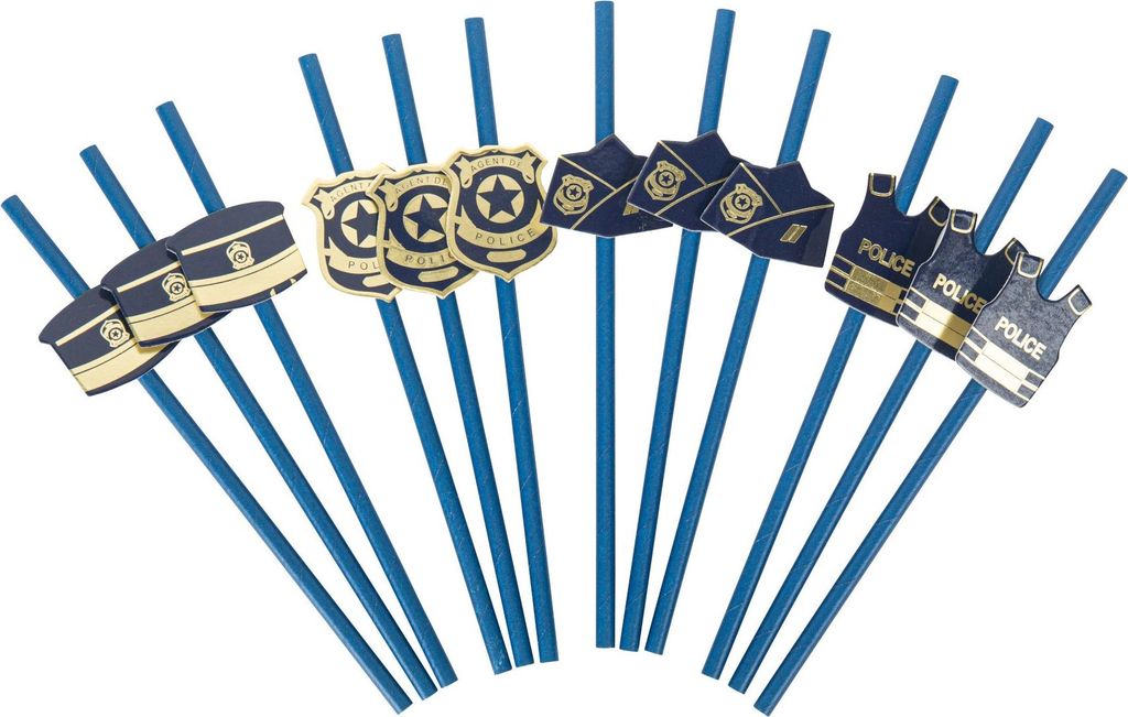 12 Papierstrohhalme Polizei marineblau und gold 19,5 cm - Einheitsgröße