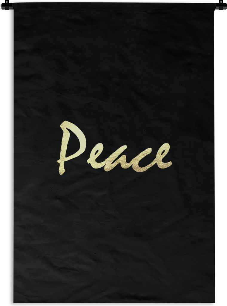 MuchoWow Wandteppich Wandbehang Zitat - Frieden - Gold - Schwarz 90x135 cm Tapisserie Dekoration Wandtuch - Baumwolle - Wandskulptur
