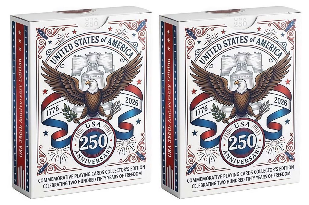 USA 250. Jahrestag Gedenkspielkarten 1776–2026 Patriotische Sammler-Pokerkarten für Veteranentag, Gedenktag, 4. Juli Sammler Geschichtsliebhaber