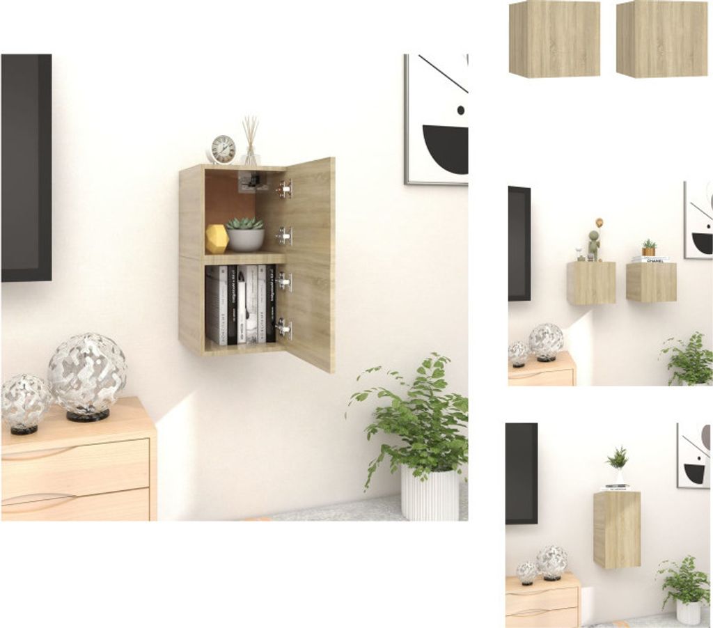 vidaXL TV-Wandschränke 2 Stk. Sonoma-Eiche 30,5x30x30 cm - TV-Möbel