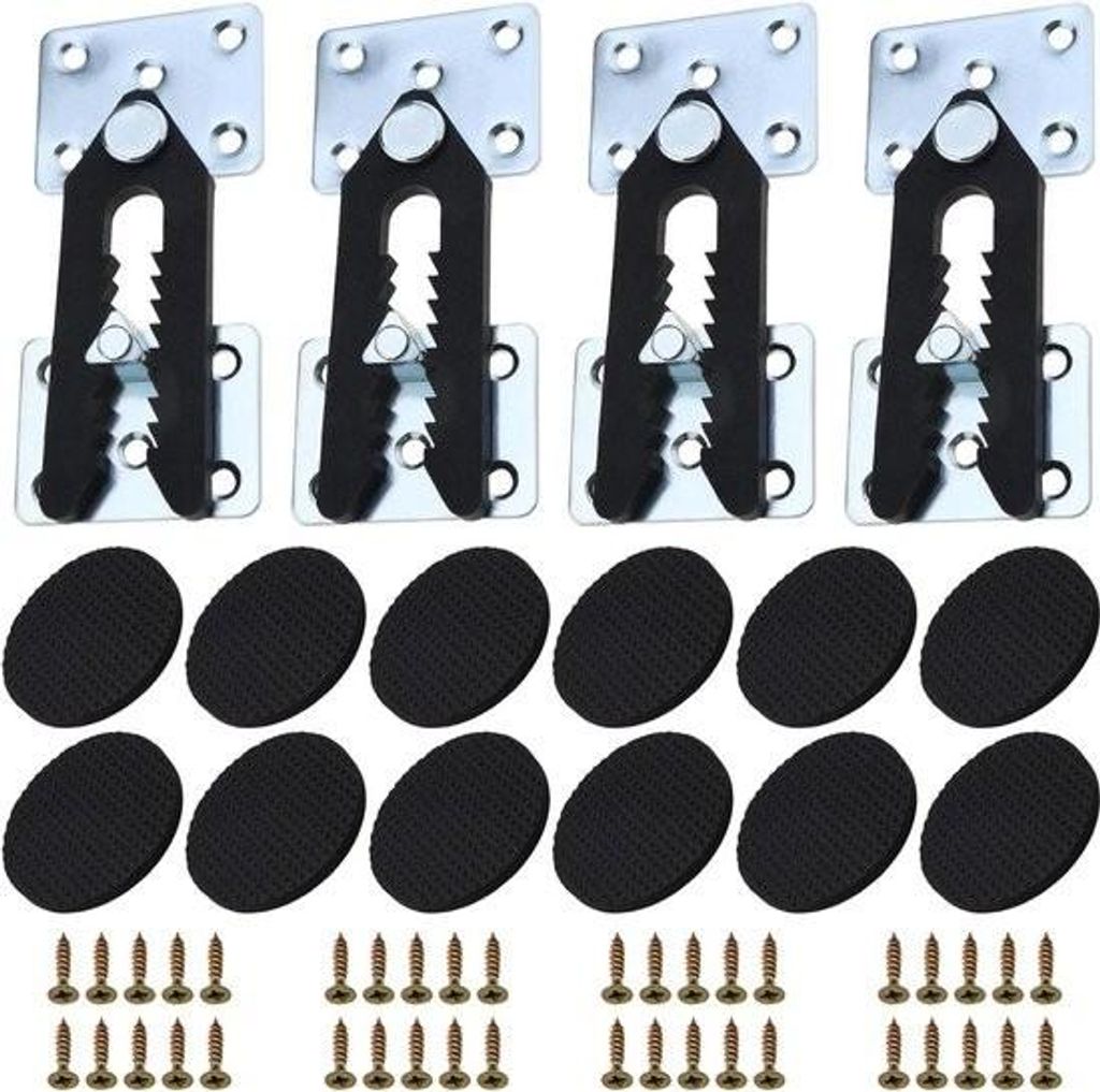 Sofa-Eckmöbel-Verbindungsstück mit Schnappverschluss und Alligatorclip - 4 Stück mit Schrauben und 12 Möbelgleitern - Sofa-Eckmöbel-Verbindung...