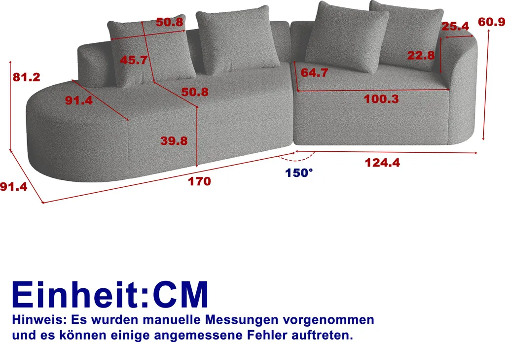 Canapé d'angle convertible 4 places en chenille douce gris clair