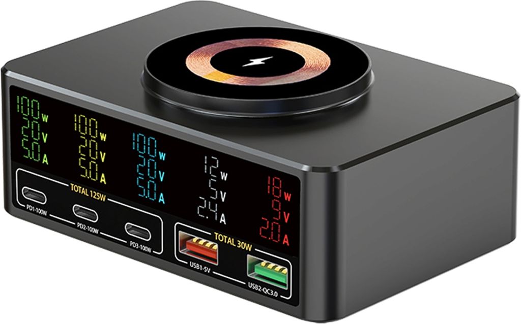 Schnelle kabellose Ladestation, 6-in-1, 140 W, intelligentes Ladegeraet mit Magnet fuer Apple Android-Tablets, Laptops, Uhren und mehr, USB-Schnell...
