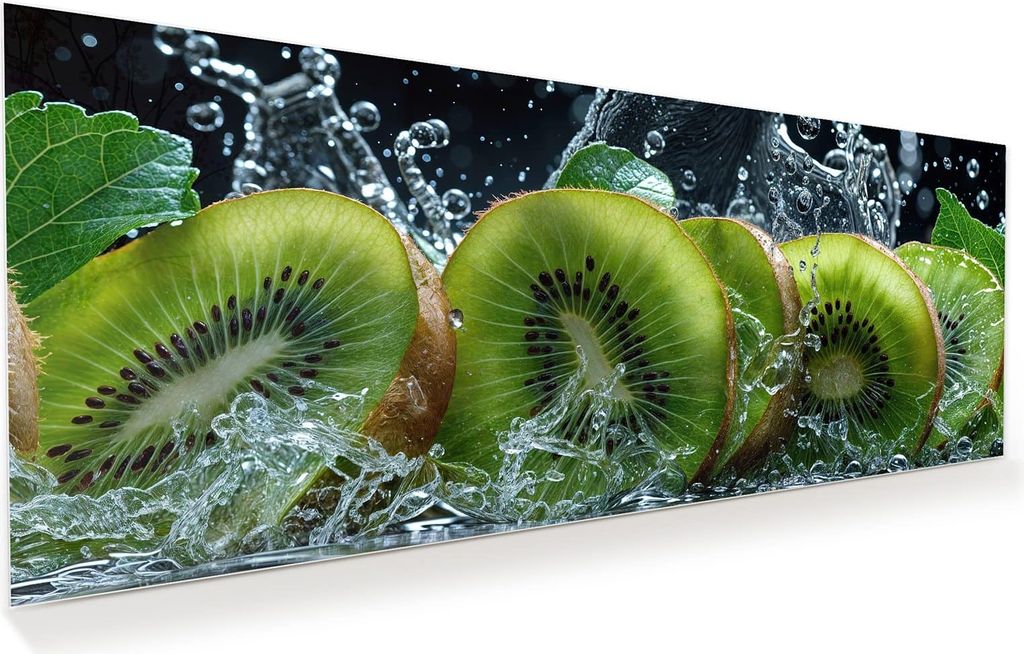 Glasbild 100x40cm in XXL für Wohnzimmer, Schlafzimmer Motiv Kiwi und Wasser