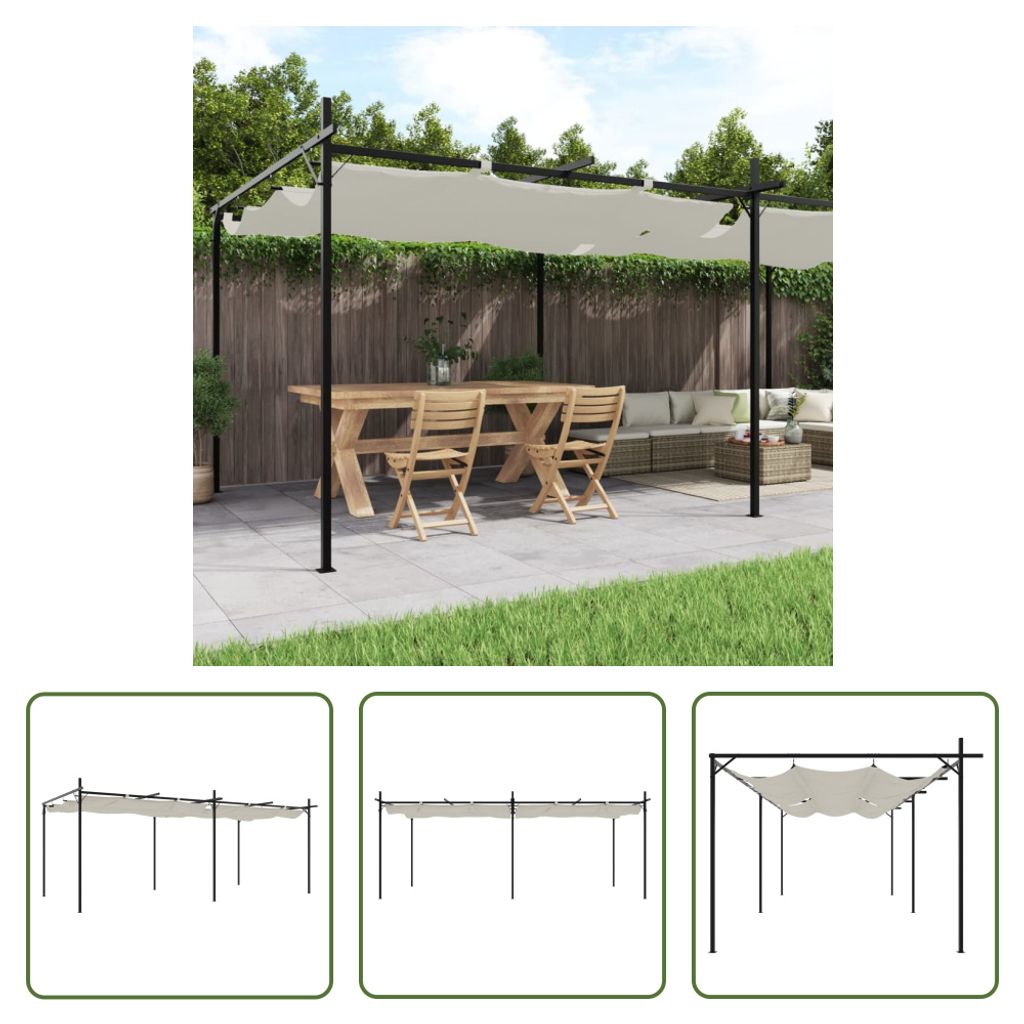 The Living Store Pergola mit Schiebedach Creme 589x292x230 cm