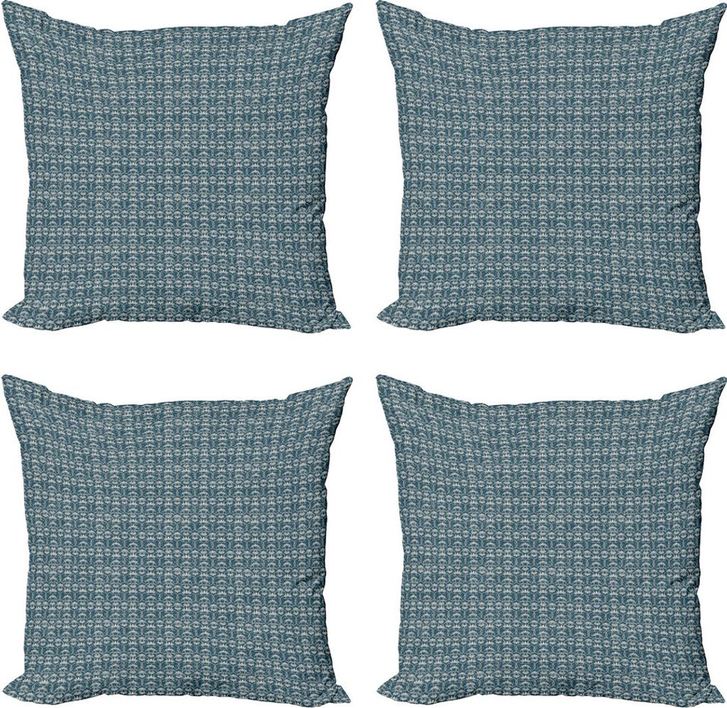 ABAKUHAUS Jahrgang Kissenbezug Set (4 Stück), Chinesische Blumenmotive, Moderner Doppelseitiger Digitaldruck, 60 cm x 60 cm, Dunkle Teal und Kokos...