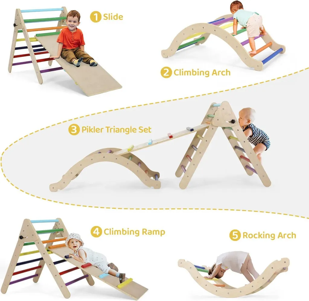 Triangle d'escalade pliable bois : la solution motricité enfant 3-7 ans
